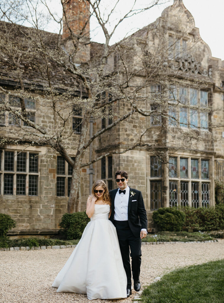 Bride and groom portrait outside of the Virginia House wedding venue in Richmond, Virginia photographed by Rebecca Burt Photography