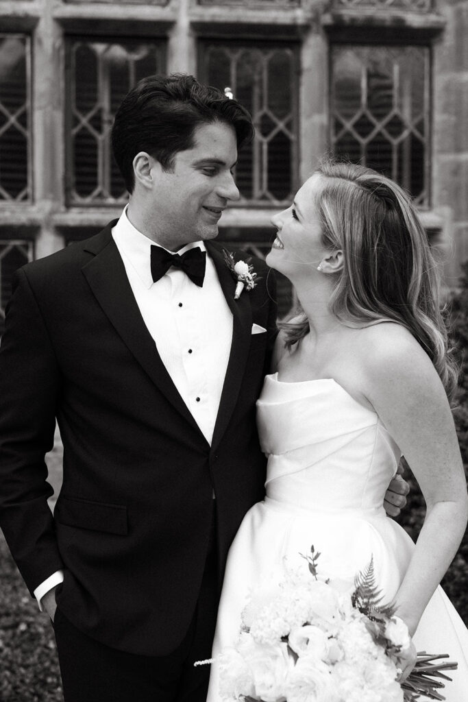 Bride and groom portrait outside of the Virginia House wedding venue in Richmond, Virginia photographed by Rebecca Burt Photography