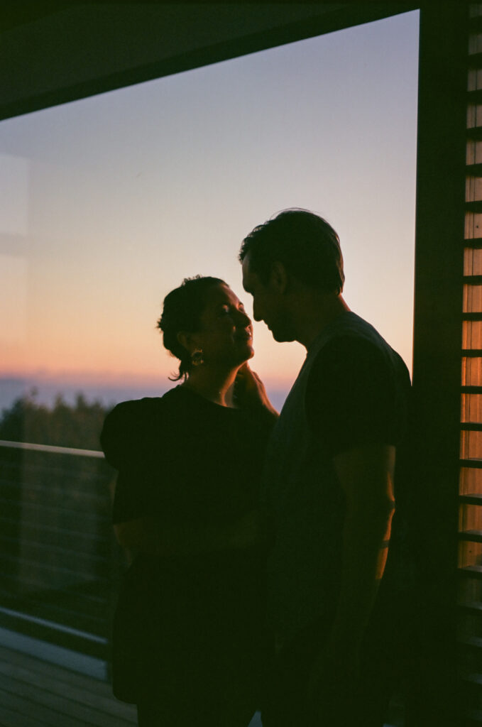 Bride and Groom silhouette in front of a sunset in Topanga Canyon Malibu.