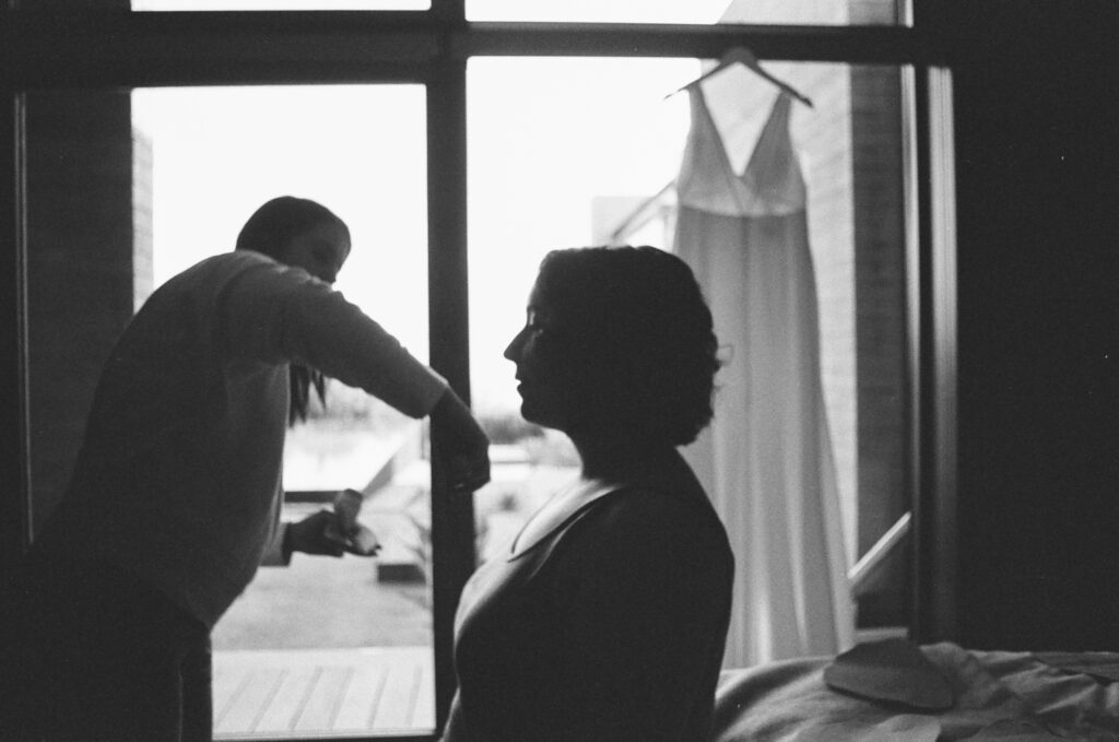 Bride's getting her makeup done. Topanga Canyon Malibu Destination Wedding