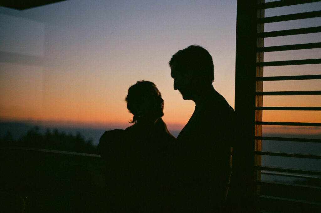 Bride and Groom silhouette in front of a sunset in Topanga Canyon Malibu.