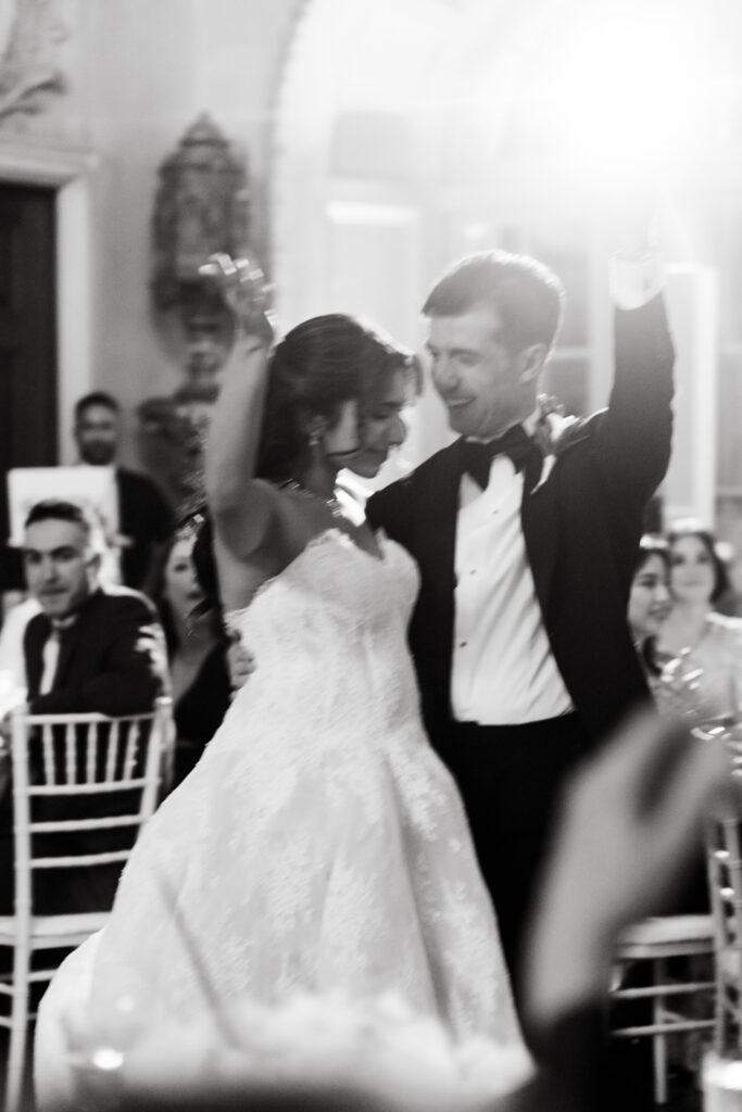 First dance in the ballroom during a black tie Larz Anderson House wedding