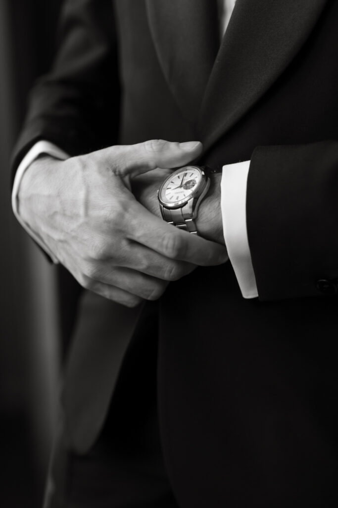 Detail of the groom's watch in the groom's getting ready suite at the Hyatt Hotel in Washington DC.