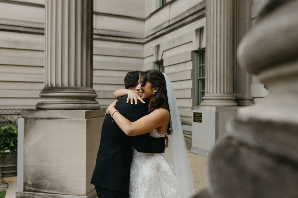 First look with bride and groom at the Larz Anderson House DC 