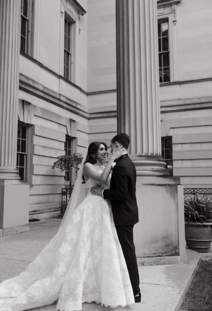 Fine art portrait of the couple in the entrance of the Larz Anderson House in Washington DC