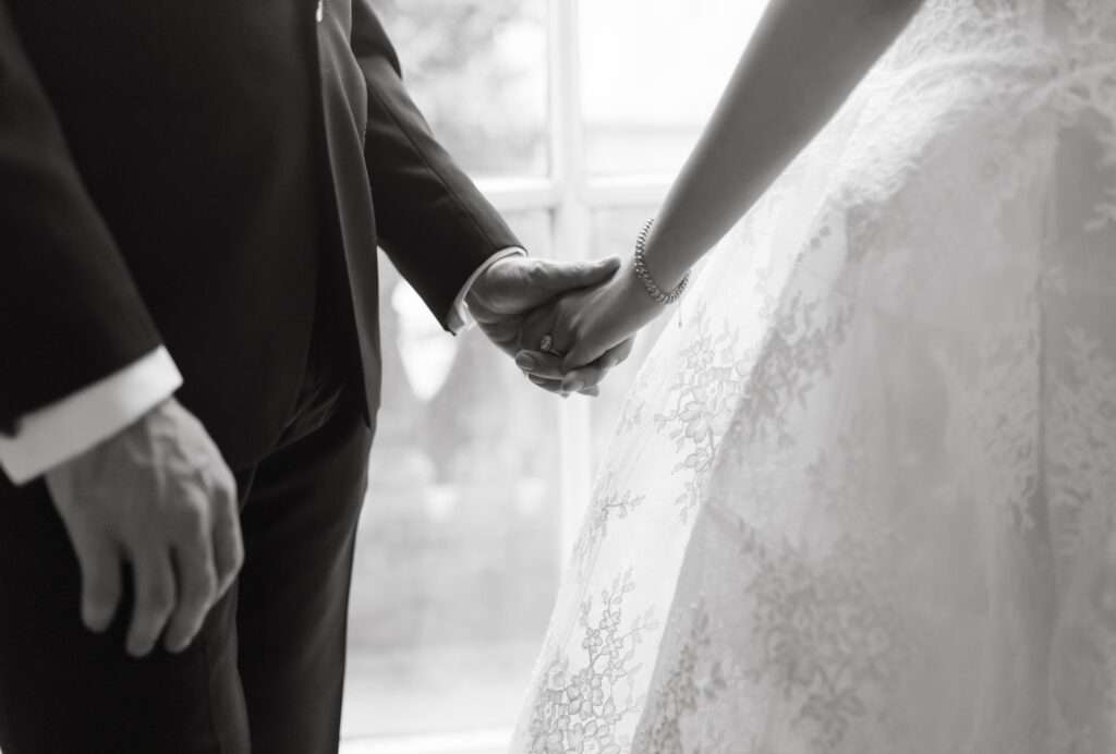 Fine Art detail of bride and groom holding hands at their Larz Anderson House DC Wedding