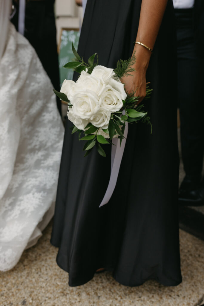 Bridesmaid bouquet at a black tie Larz Anderson House DC Wedding