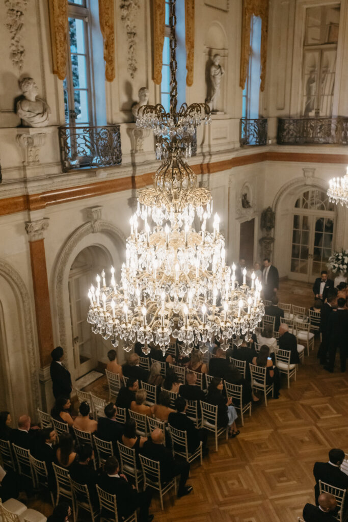 String band playing as guests enter a black-tie wedding at Larz Anderson House in DC