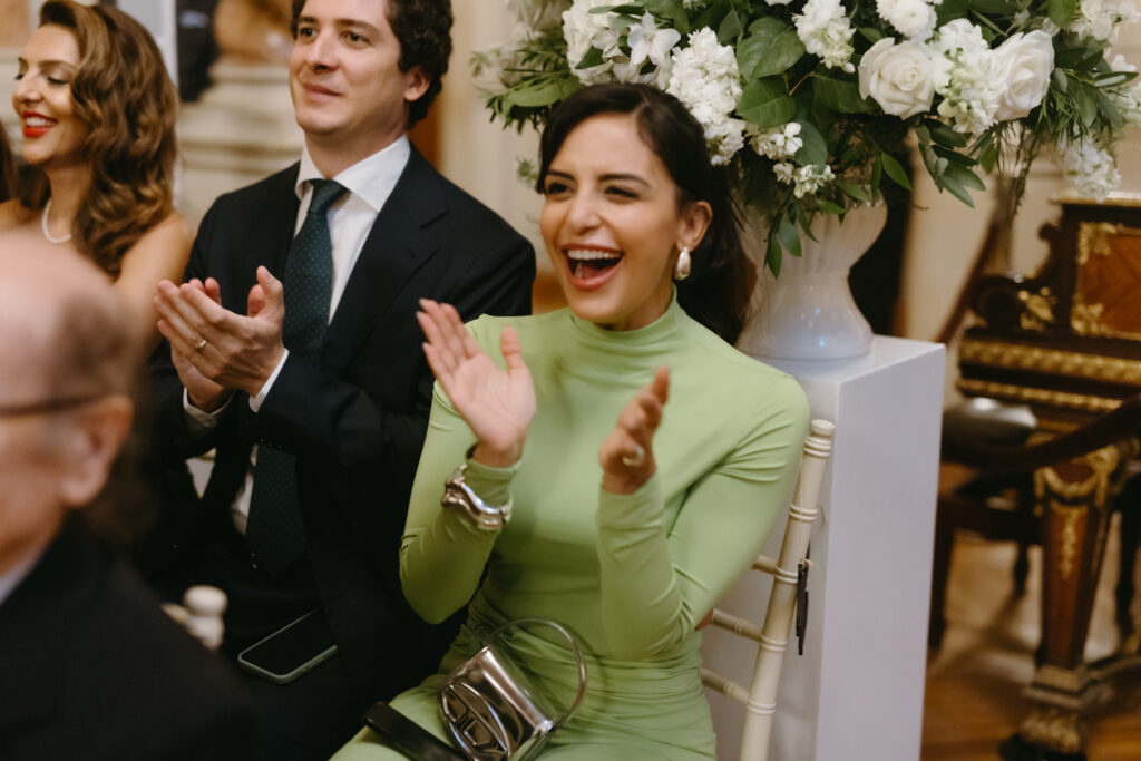 Guest cheering at a formal ceremony at Larz Anderson House DC Wedding