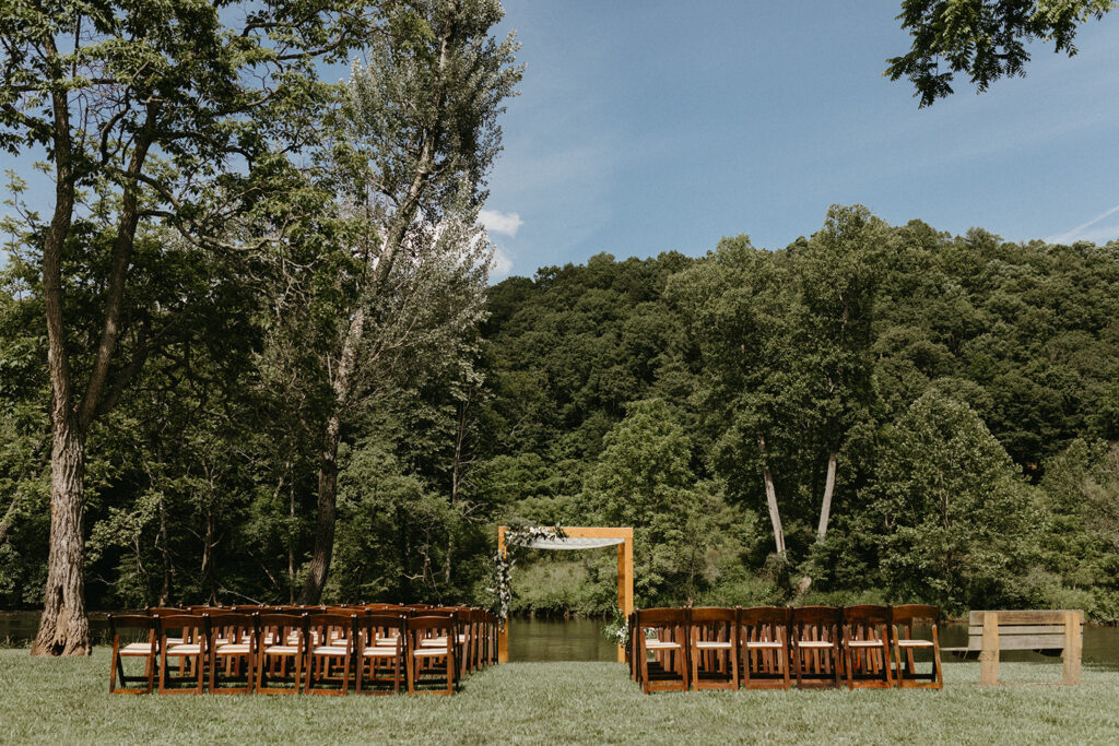 Abingdon Virginia summer wedding — Jewish wedding ceremony with a custom arch along the Creeper Trail river.