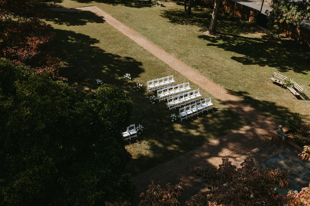 ceremony chairs in garden at Branch Museum in Richmond, Virginia