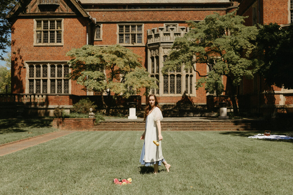 Portrait of woman in vintage dress and robe at the Branch Museum in Richmond, Virginia. 