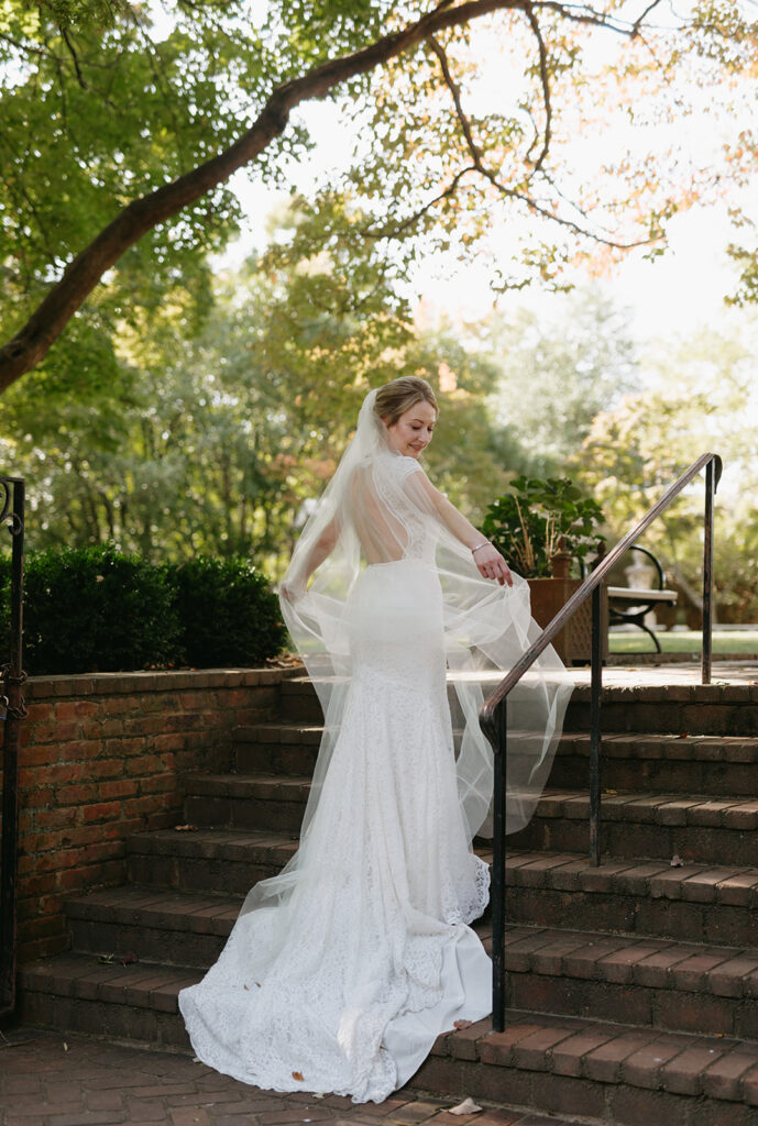 Bridal portraits on stairs at Richmond venue