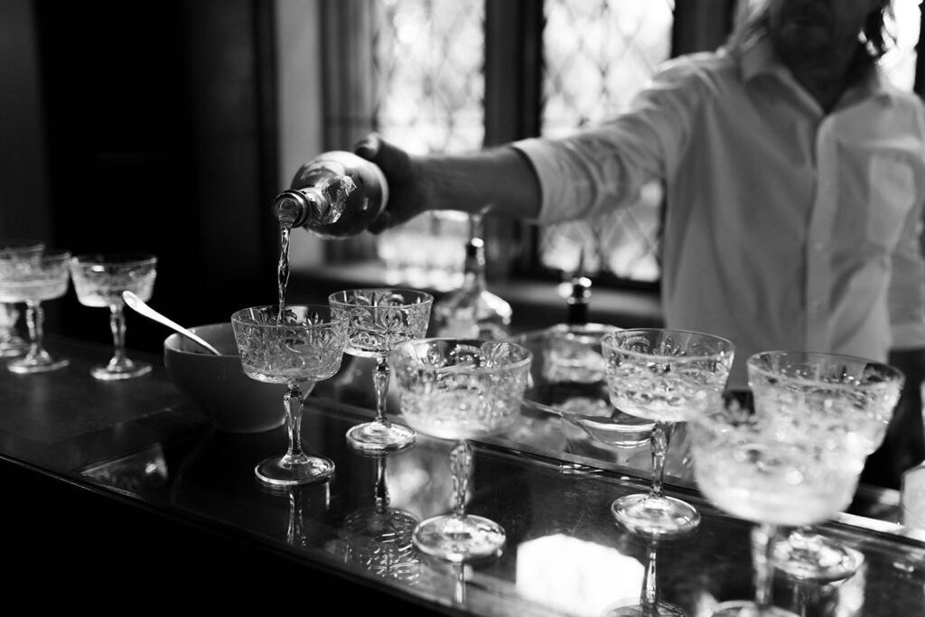 Cocktail hour champagne pour at Branch museum in Richmond, Virginia.