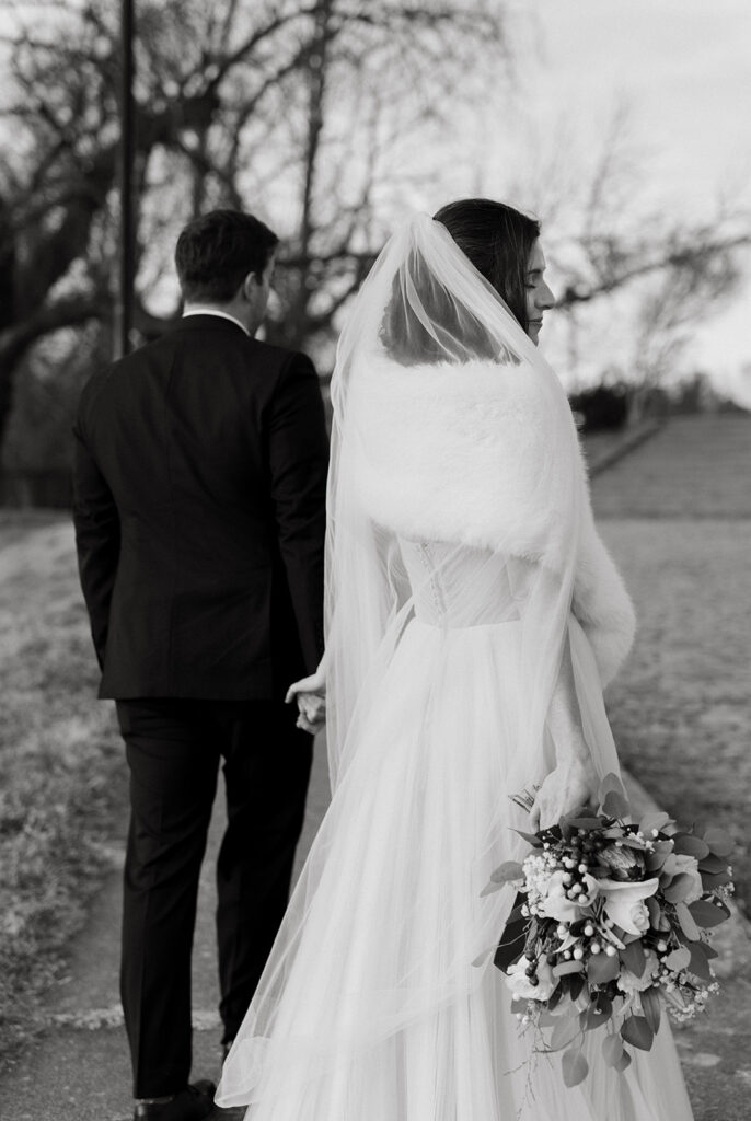 Bride and Groom portraits on their elopement day at Libby Hill in Richmond, Virginia at sunset.