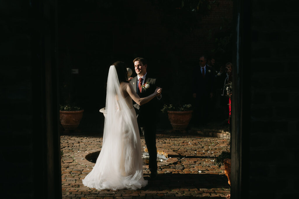 Bride and Groom's first dance at the Poe Museum. 