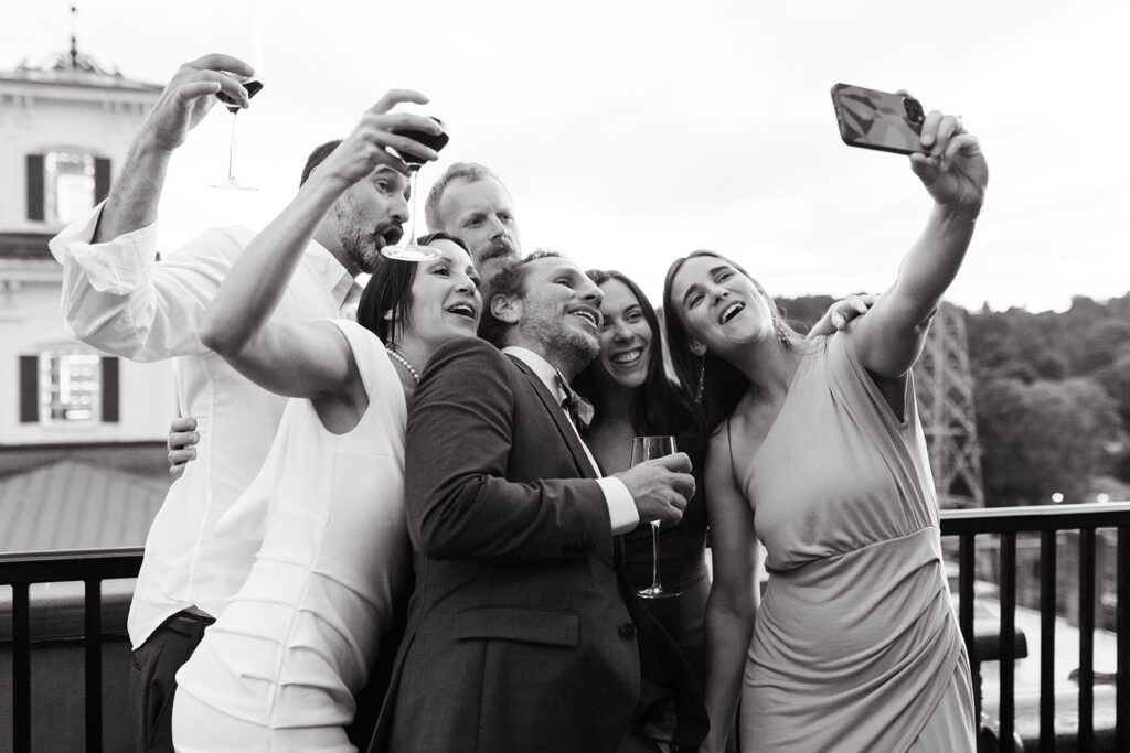 Abingdon Virginia summer wedding — lively reception with a disco dance floor at Summers Roof and Cellar, filled with laughter and dancing.