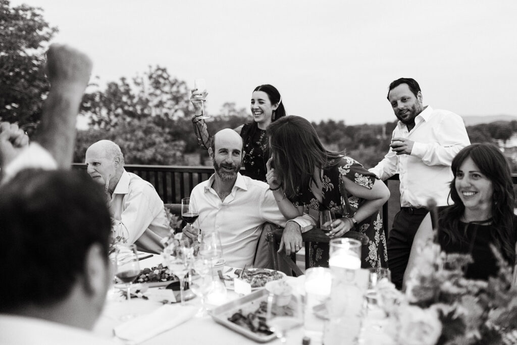 Abingdon Virginia summer wedding — lively reception with a disco dance floor at Summers Roof and Cellar, filled with laughter and dancing.