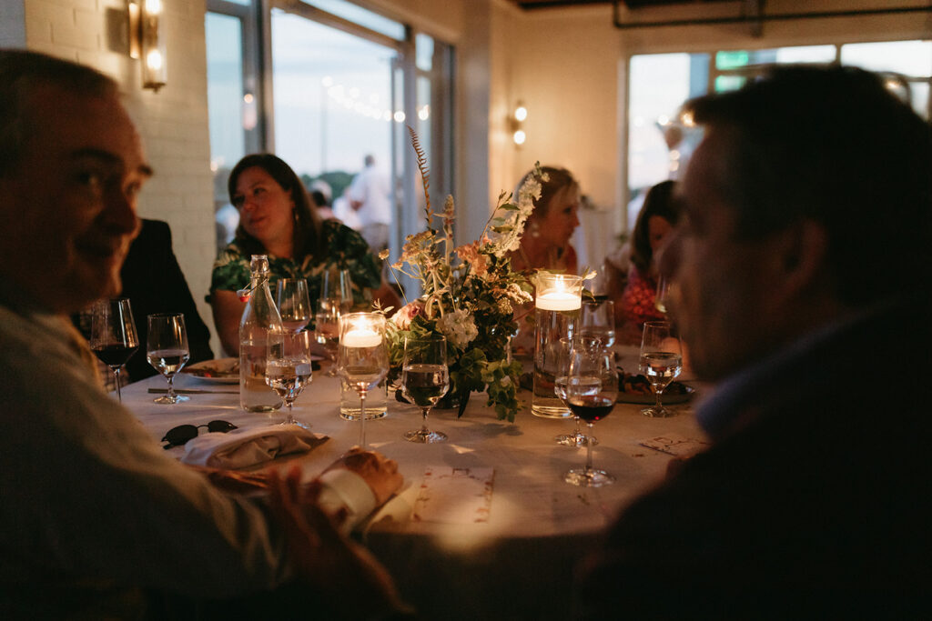 Abingdon Virginia summer wedding — lively reception with a disco dance floor at Summers Roof and Cellar, filled with laughter and dancing.