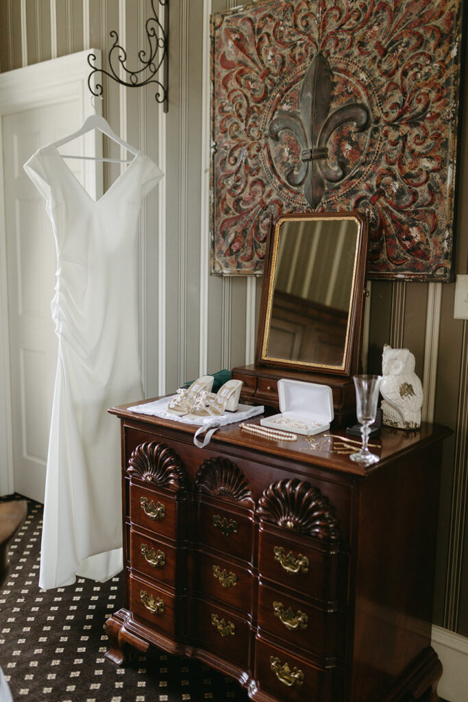 Abingdon Virginia summer wedding — bride's dress, shoes and details at Martha Washington Inn.